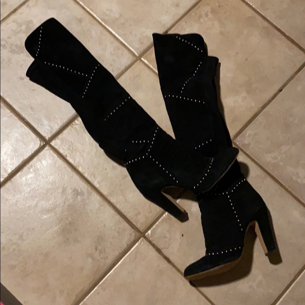 Black suede over the knee with studs